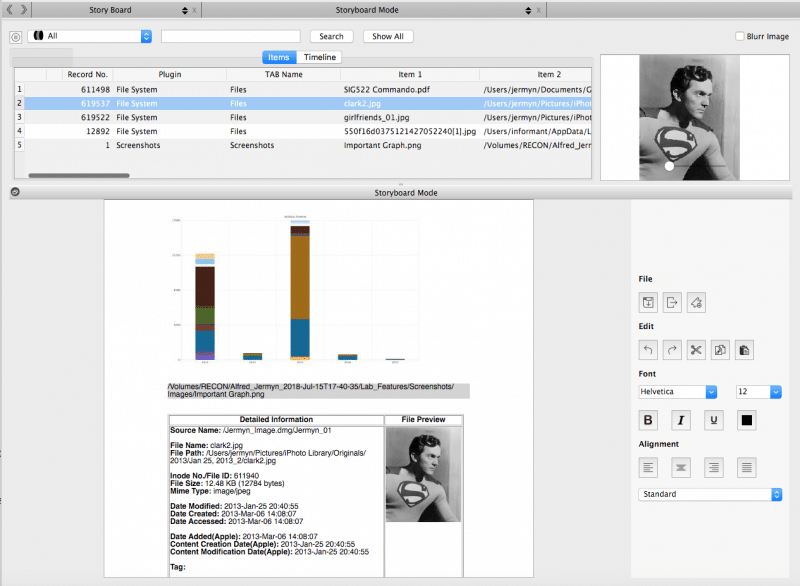 SUMURI RECON LAB Software Story Board Mode